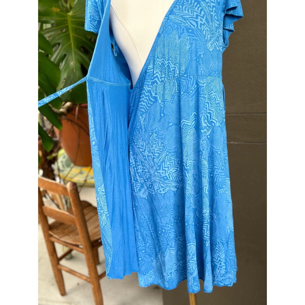 Fresh Produce Women’s Small Blue C’est La Vie Cafe Wrap Dress Sundress Cover Up - Picture 4 of 8